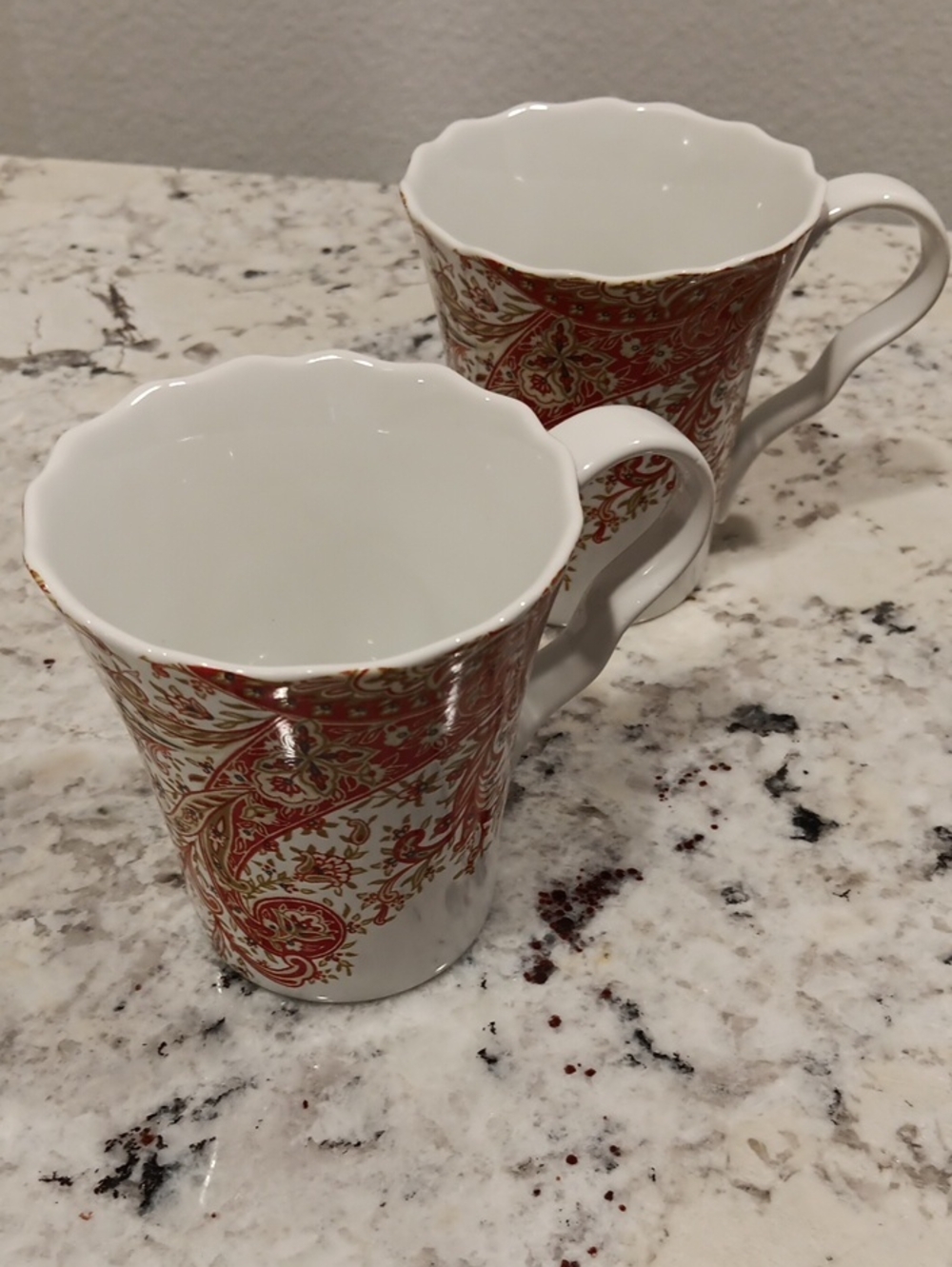 Vintage 222 Fifth White Porcelain Mugs, Surya Saffron pattern– Set of 2